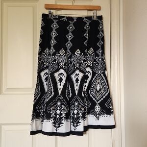 Nolita N.Y.C. black with white pattern and silver sequins cotton midi skirt